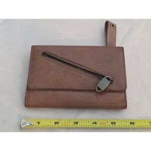 Kenneth Cole Reaction Wallet Trifold Zipper Accent‎ Brown Small